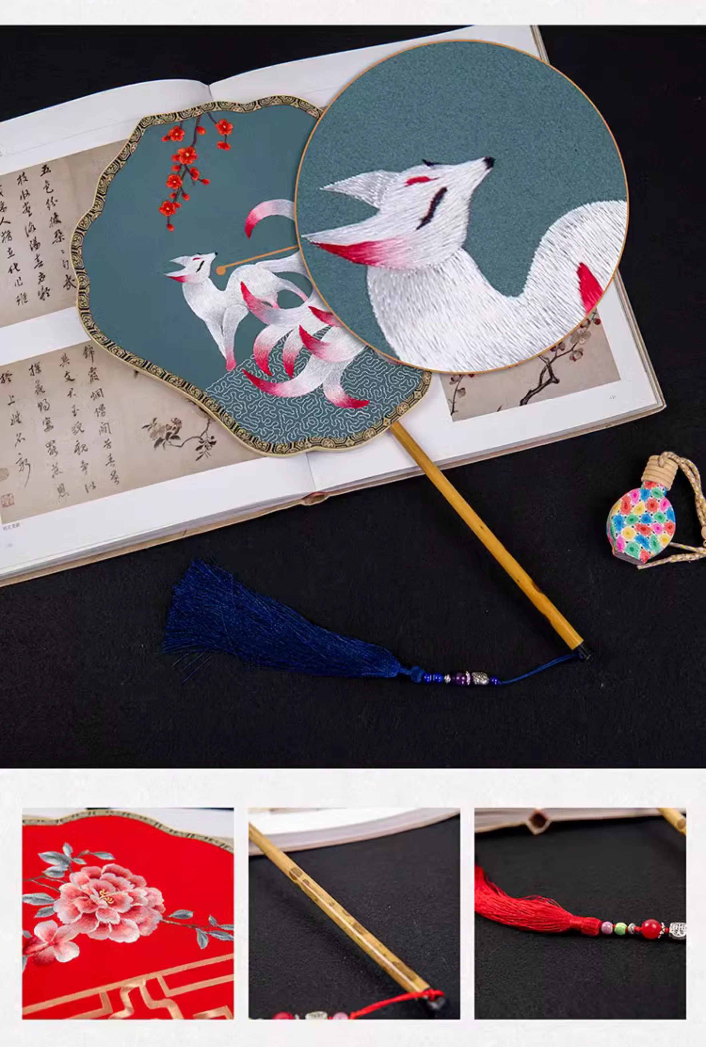 Suxiu Tuanshan 苏绣团扇 Suzhou Embroidery Double-Sided Various Silk Fans