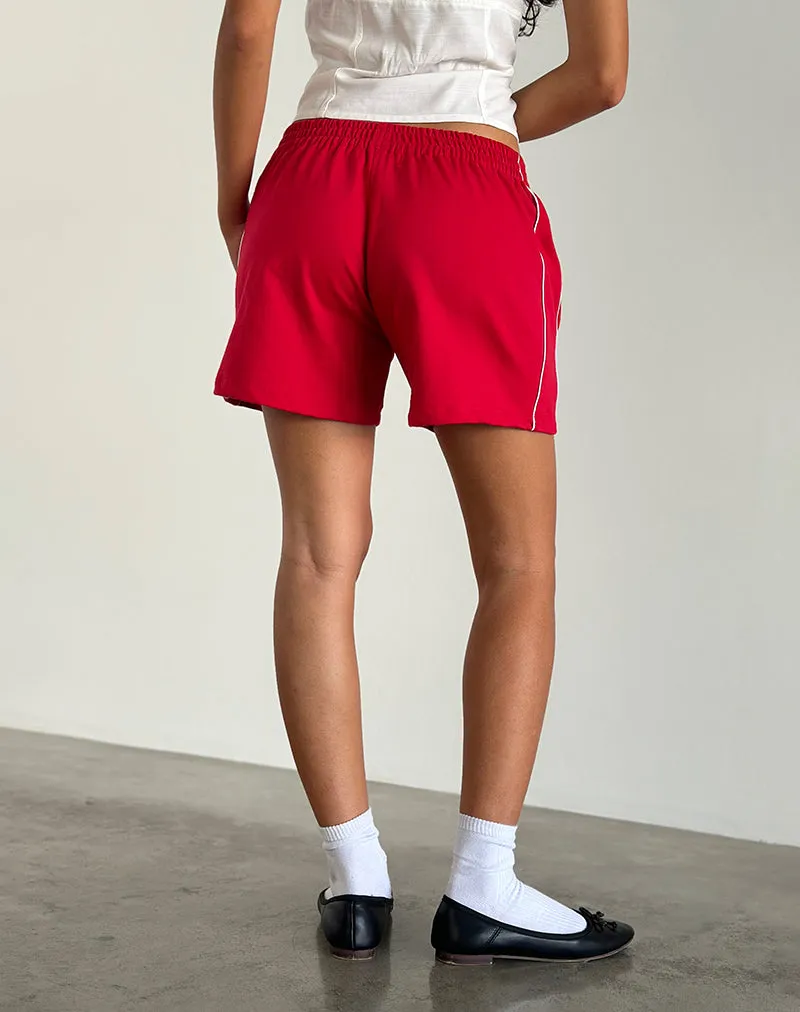 Thera Shorts in Tango Red with Off White Piping and M Emb