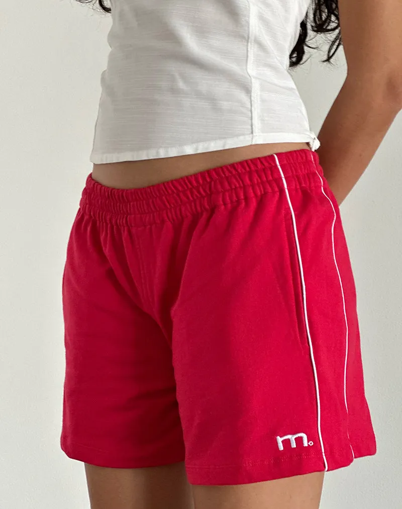 Thera Shorts in Tango Red with Off White Piping and M Emb