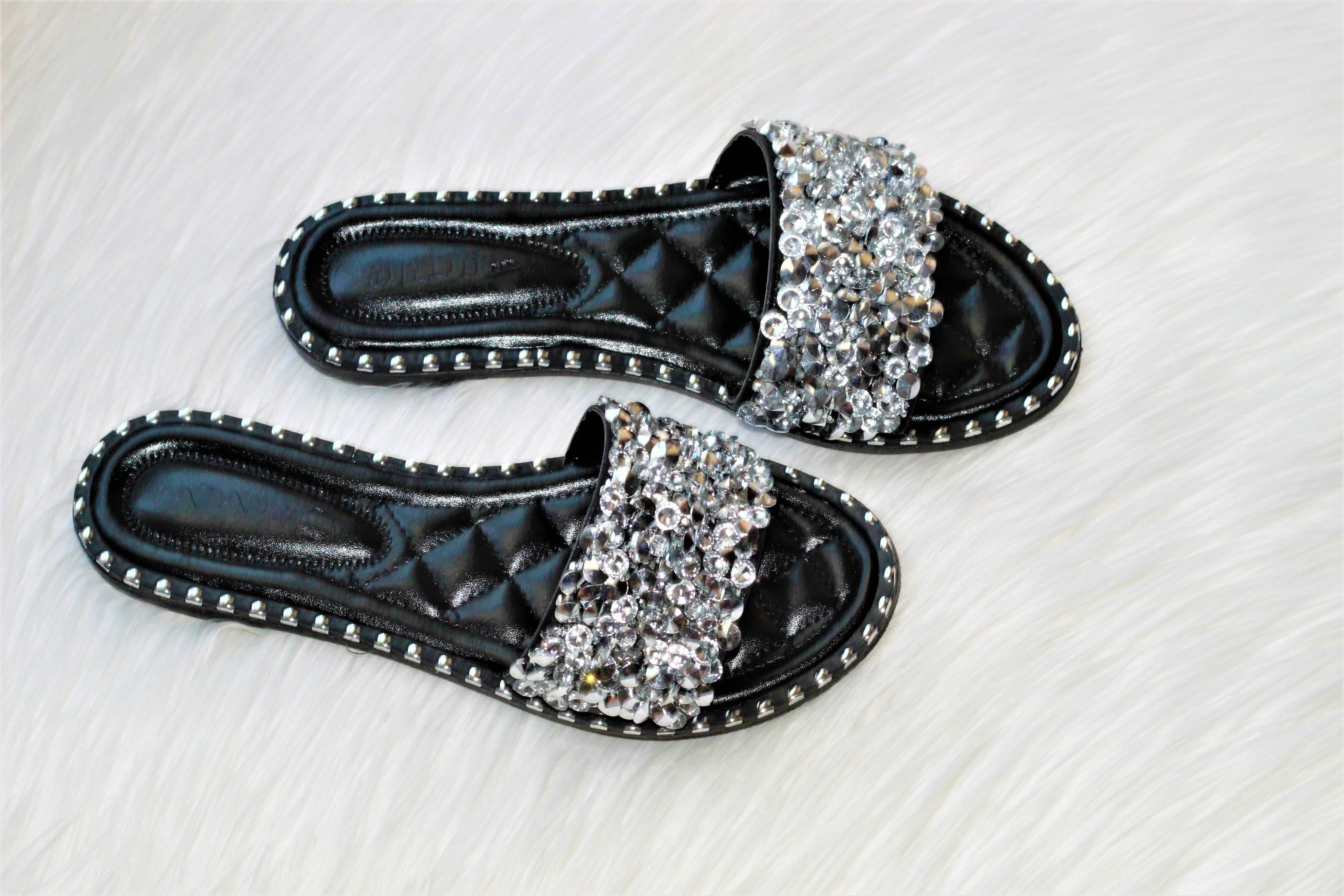 Tia~Black Rhinestone Sandal