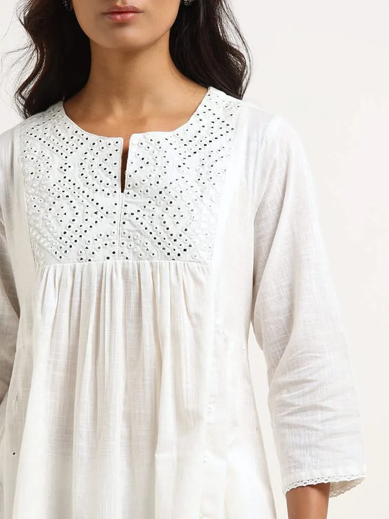 Utsa White Embroidered Kurta