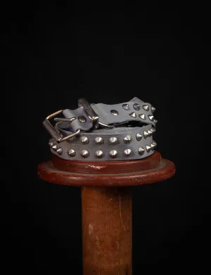 Vintage Punk Rock Heavy Metal Gray Leather Studded Belt 80s