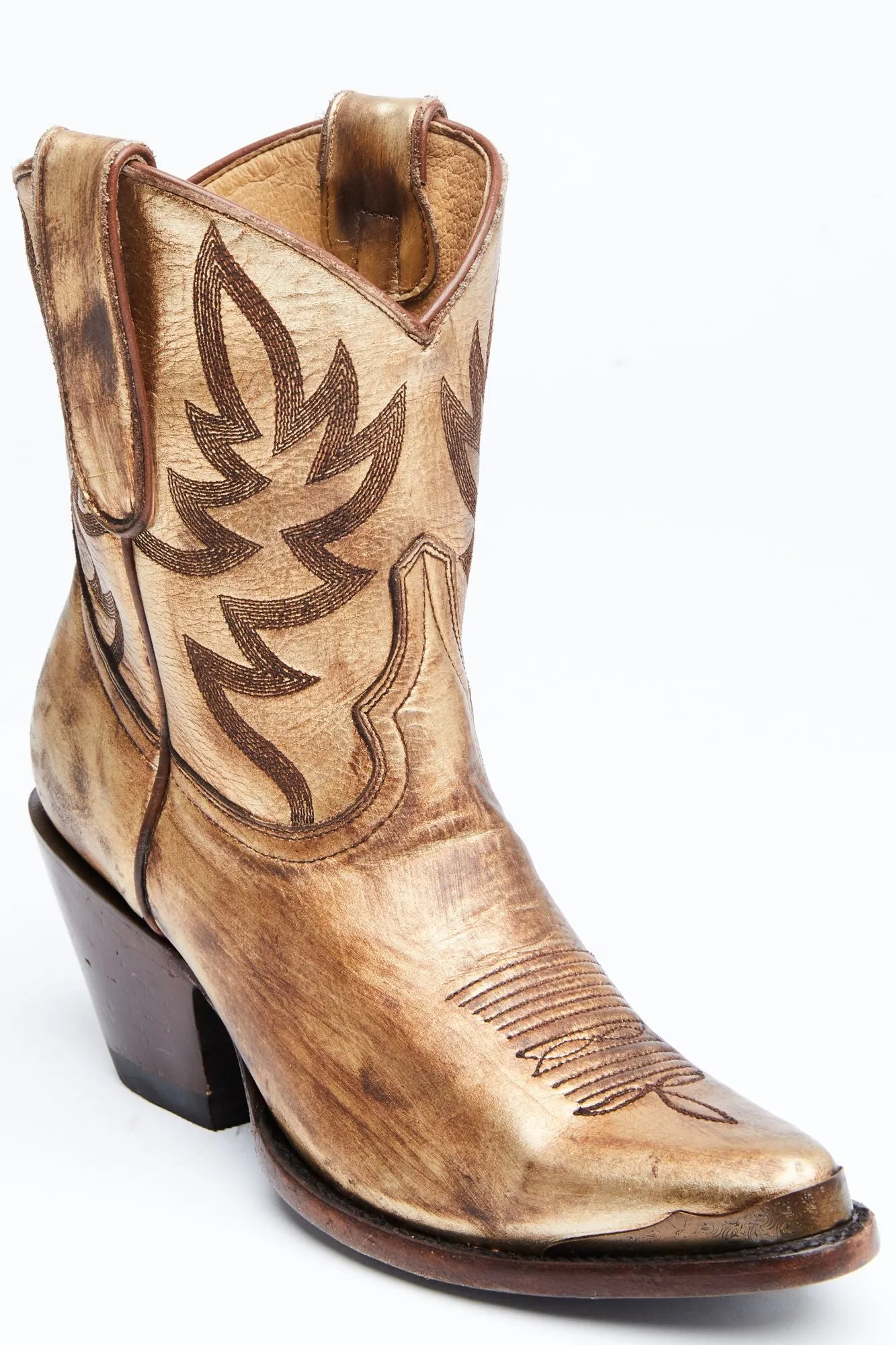 Wheels Metallic Gold Western Booties - Round Toe