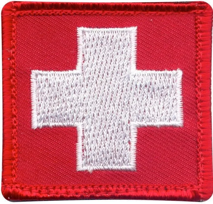 White Cross Red Embroidered Morale Patch 1-7/8" x 1-7/8"