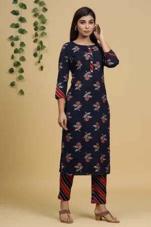 Women Navy Blue Printed Kurta Set