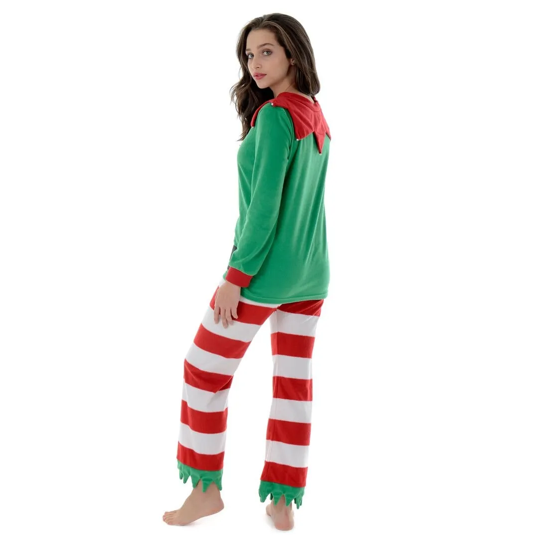 Womens Fleece Christmas Pyjamas Womens Mum Elf PJs Red & Green