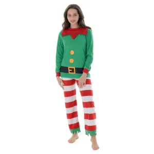 Womens Fleece Christmas Pyjamas Womens Mum Elf PJs Red & Green