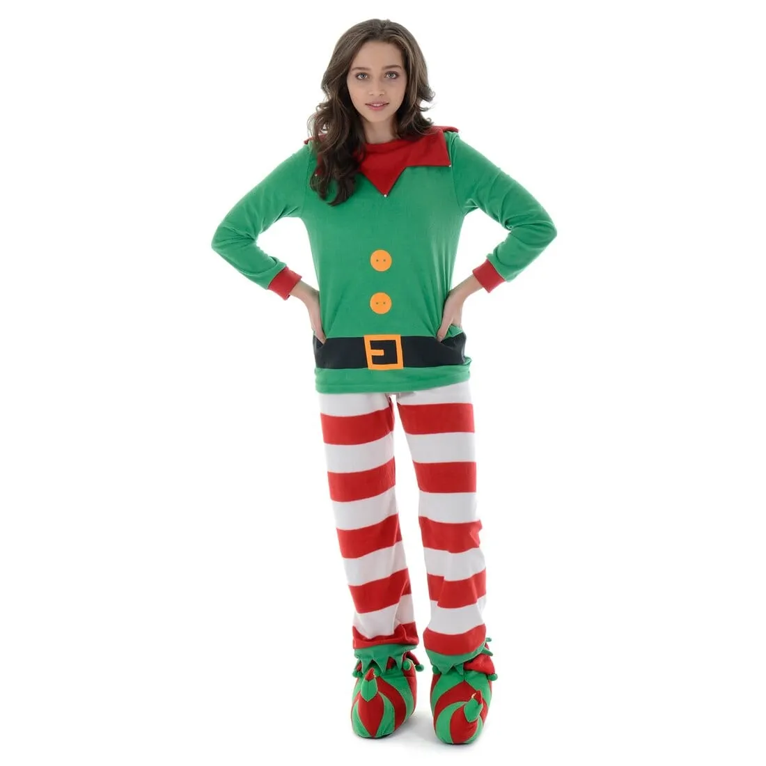 Womens Fleece Christmas Pyjamas Womens Mum Elf PJs Red & Green