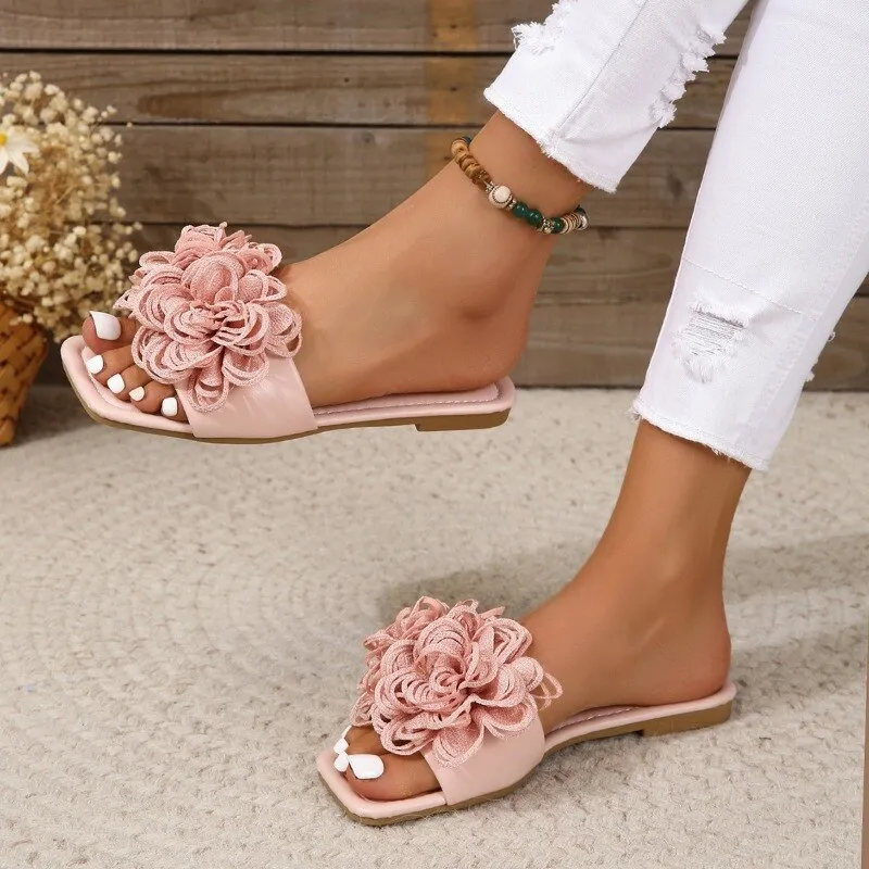 Women's Square Toe Flower Slippers