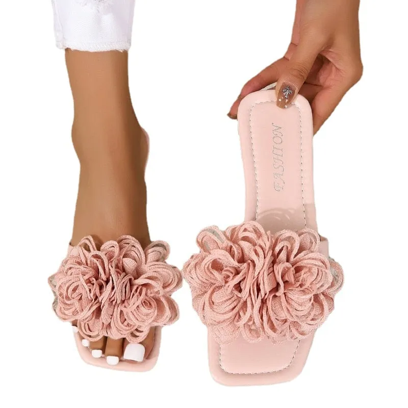 Women's Square Toe Flower Slippers