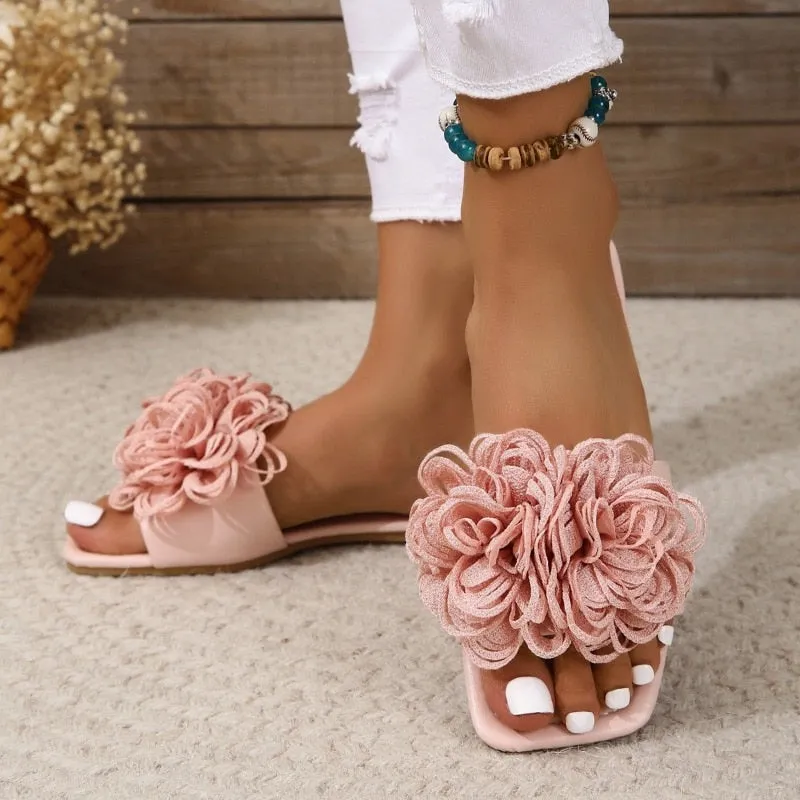 Women's Square Toe Flower Slippers