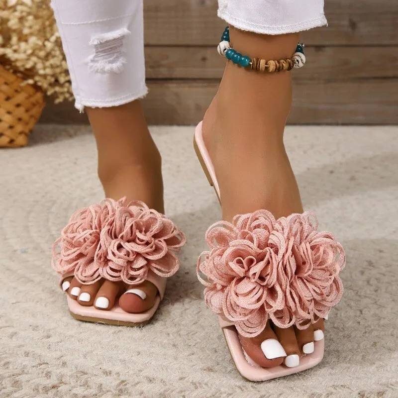 Women's Square Toe Flower Slippers