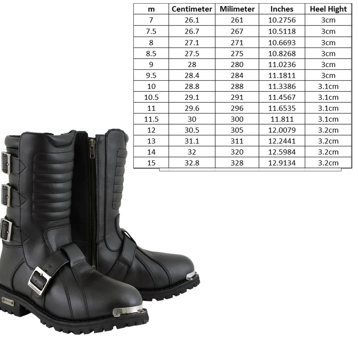 Xelement 1503 Men's Executioner Black Premium Leather Motorcycle Riders Boots